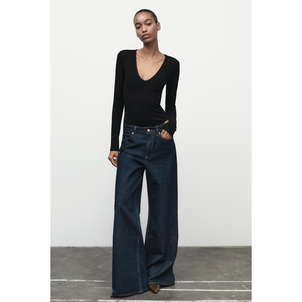 ZARA LONG SLEEVE COTTON BODYSUIT in Black